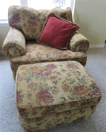 Lane Floral Upholstery Arm Chair & Ottoman