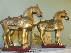Pair Republic of China Gilt Wood Horse Statues