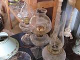 Lots of Glass and Brass Oil Lamps including Amythist
