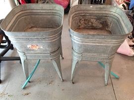 Vintage Metal Water Basins with Wheeled Bases