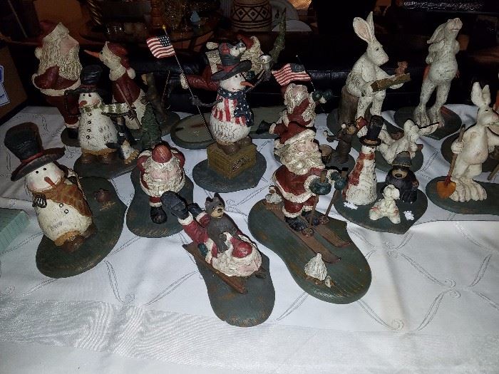 A great collection of American chestnut folk art wonderful Christmas gifts snowman Santa's bunnies and bears