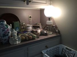 Office area built in cabinet - items on top