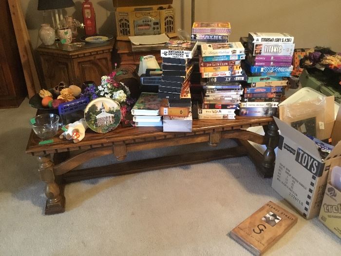 Coffee table, VHS  tapes and decor