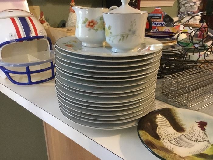 Stack of lovely plates with matching sugar/creamer