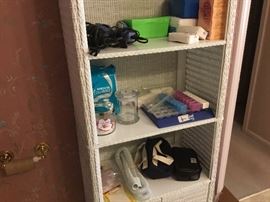 Master Bathroom wicker stand up cabinet