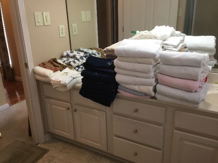 Towels, washcloths, and hand towels - a few bath rugs