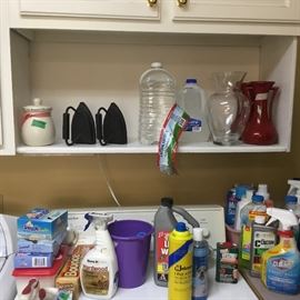 Cleaning supplies in laundry room