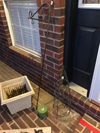 Outdoors - Shepherd’s hook, garden container, wire plant stand, rugs
