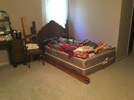 Headboard, slats, rails, mattress & box springs and headboard