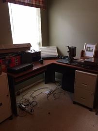 2 file drawers, desk, camera equipment