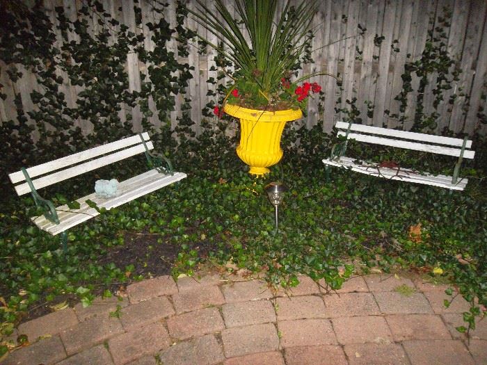 park benches, outdoor planters