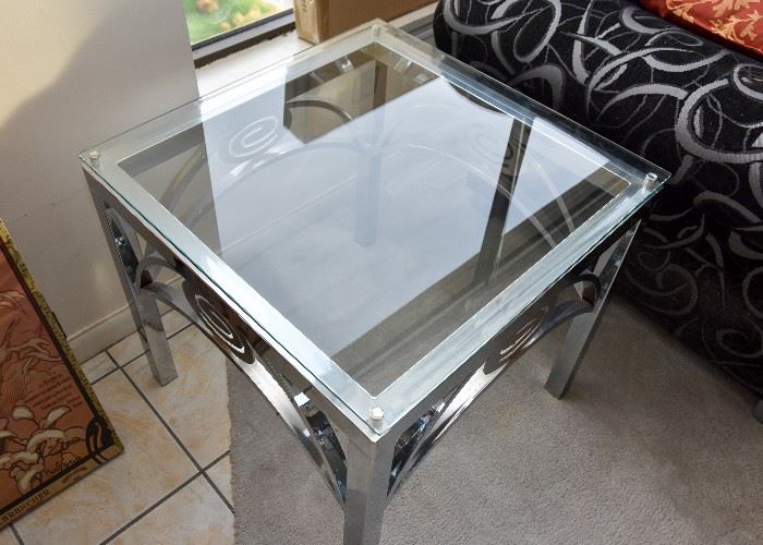 Contemporary Chrome & Glass End Tables (There are 2 of these.)