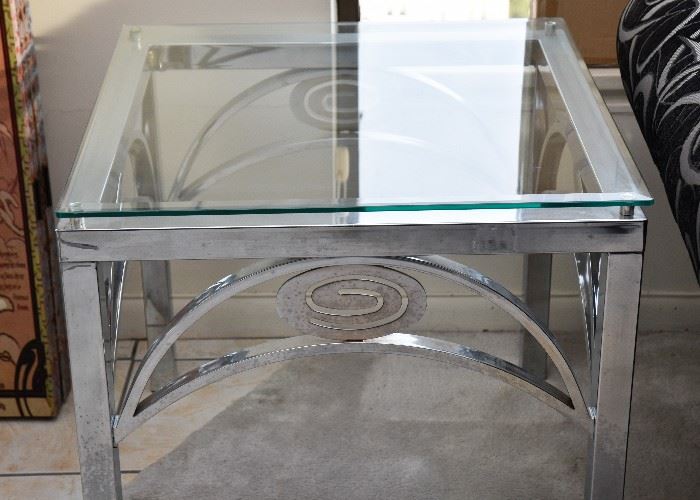 Contemporary Chrome & Glass End Tables (There are 2 of these.)