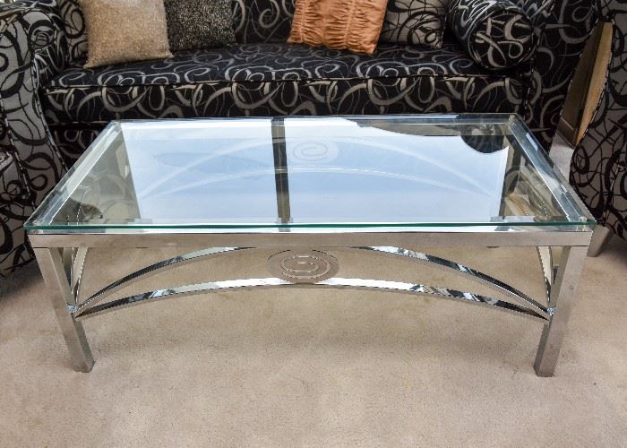 Contemporary Chrome & Glass Coffee / Cocktail Table