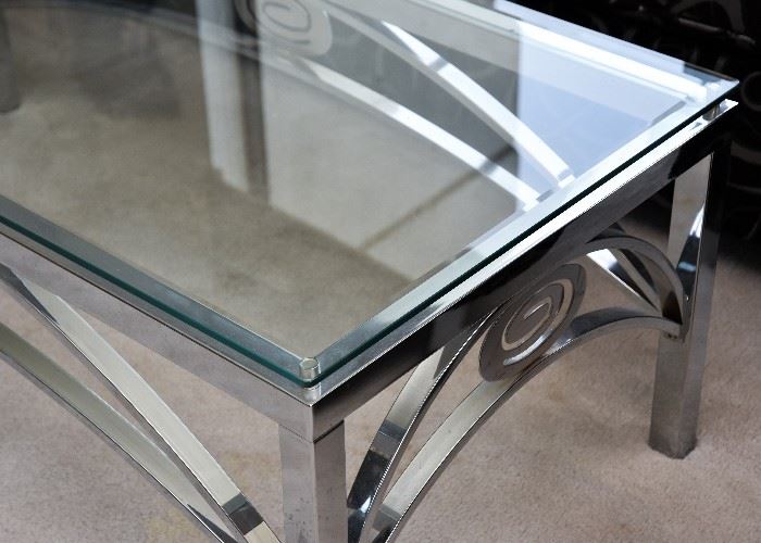 Contemporary Chrome & Glass Coffee / Cocktail Table