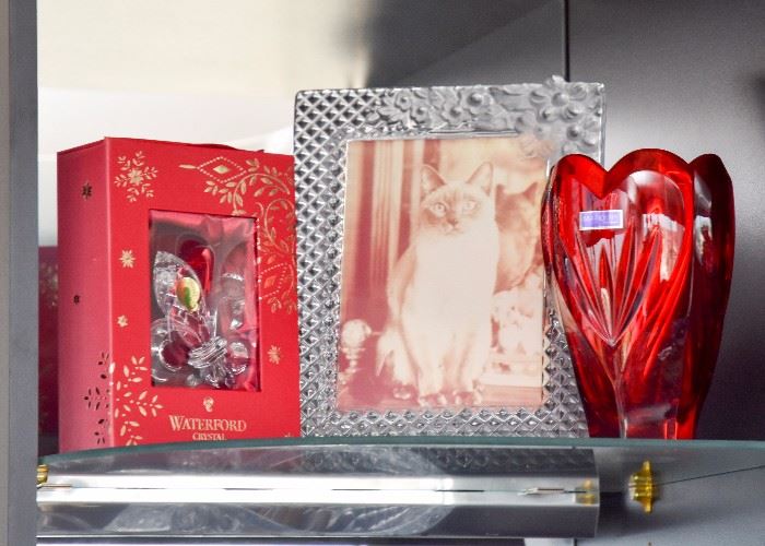Waterford Crystal Wine Stopper, Glass Picture Frame, Red Waterford Marquis Vase