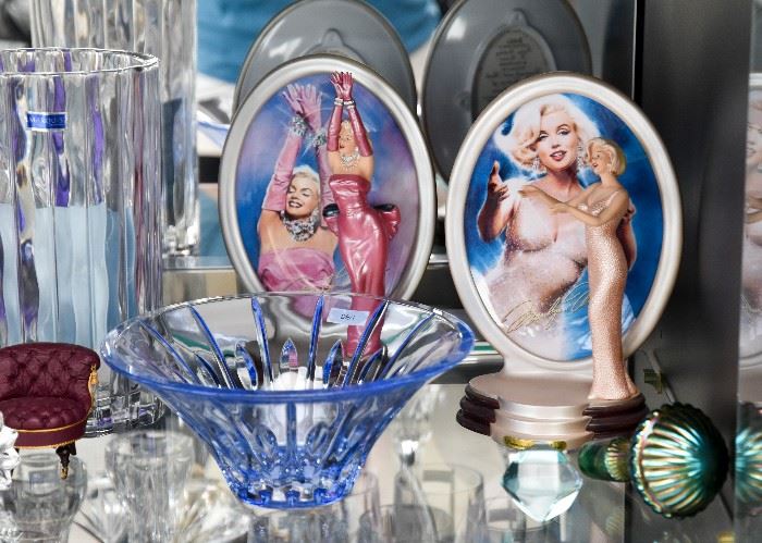Blue Waterford Marquis Bowl, Marilyn Monroe Figurines, Luster Glass Wine Stopper, Home Decor