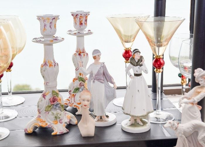 Ceramic Candlesticks, Collectible Lady Figurines, Martini Glasses