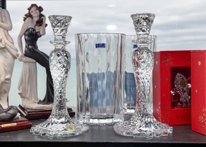 Stunning Waterford Crystal Candlesticks, Waterford Marquis Vase