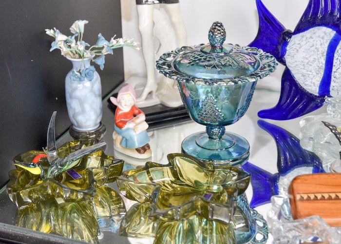 Carnival Glass Candy Dish, Waterford Marquis Leaf Dishes, Art Glass, Collectible Figurines