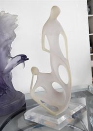 Lucite or Resin Sculpture of 2 Abstract Figures
