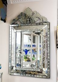Large Venetian Etched Glass Wall Mirror