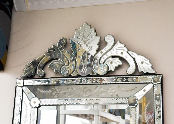 Large Venetian Etched Glass Wall Mirror