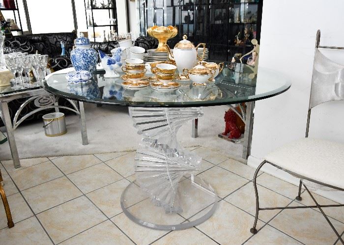 Cool Lucite Base Dining Table (Round Glass Top)
