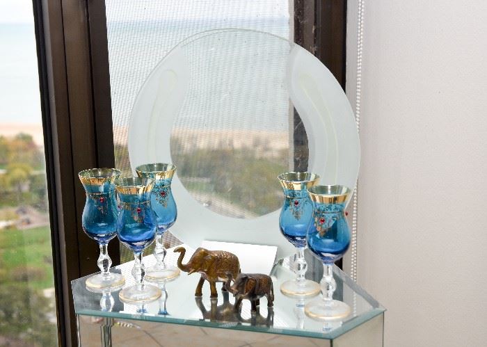 Round Art Glass Vase, Hand Painted Cordial Glasses, Elephant Figurines