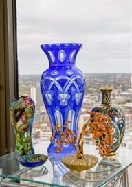 Blue Czech Glass Vase, Decorative Vases & Bowls, Chinese Bonsai Figurine