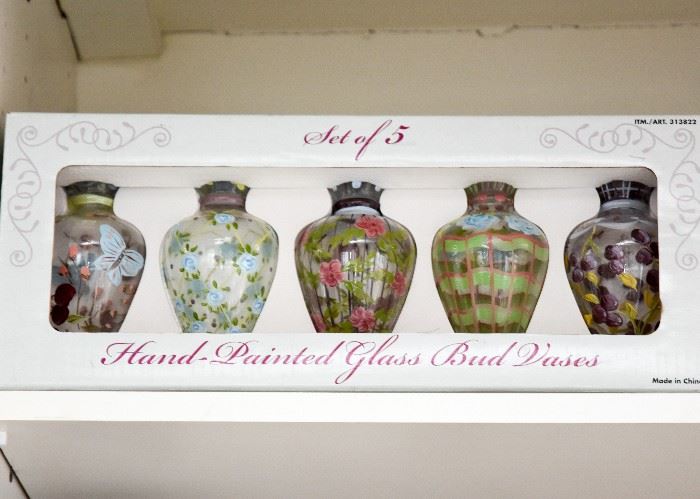 Hand Painted Glass Bud Vases Set