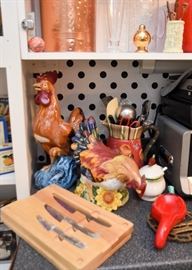 Ceramic Chicken Figures, Cutlery, Kitchen Utensils