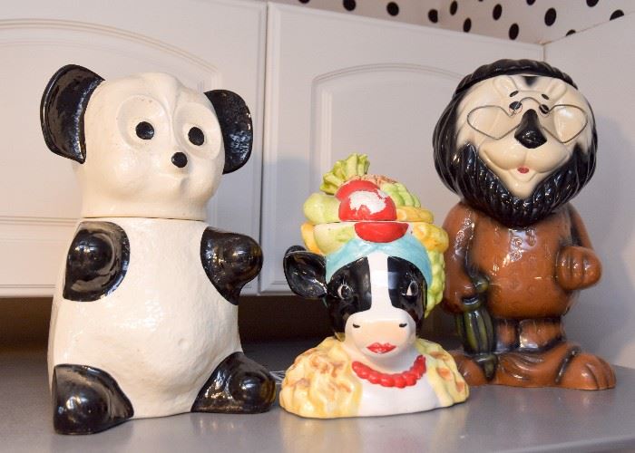 Vintage Cookie Jars (Panda Bear, Cow, Lion)
