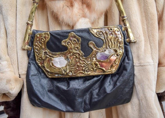 Women's Purse with Metal Detail & Raw Stone Insets