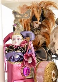 Porcelain Harlequin /Jester Dolls & Doll Chairs