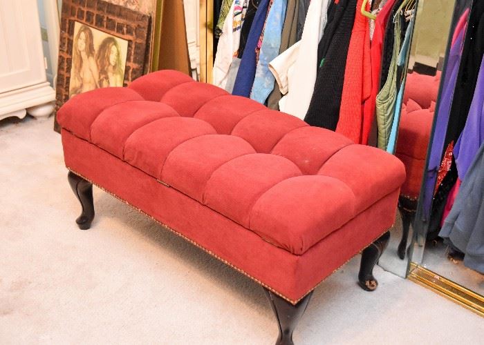 Red Upholstered Storage Bench