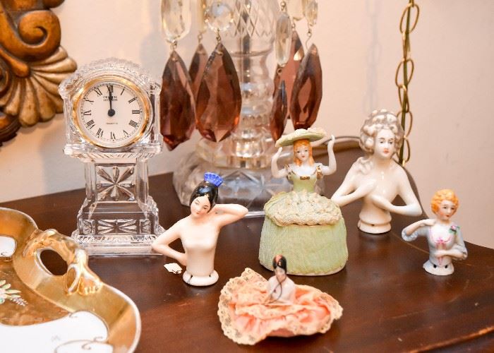 Porcelain Figurines, Crystal Desk Clock