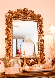 Ornate Carved Gilt Wall Mirror with Cherub