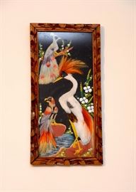 Framed Feather Collage Artwork of Exotic Birds
