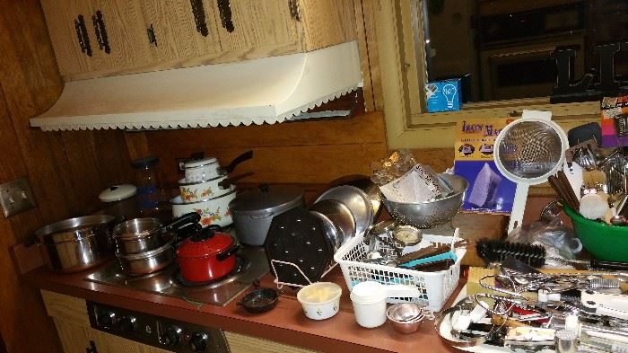 kitchen, pots, utensils