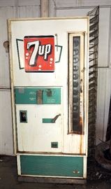 Vintage 7UP Bottle Dispenser For 10 Cent Bottles, With Side Rack, 68"H x 30"W x 22"D