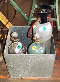 Dry Nitrogen Welding Bottles, Qty 2, And CO2 Bottle, Partially Full, In Custom Galvanized Storage Box
