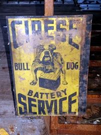 Cirese Bulldog Battery Service Double Sided Vintage Metal Sign, 27" x 19.5"