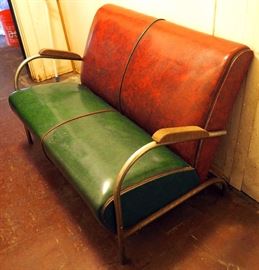 Mid-Century Metal Framed 2-Toned Vinyl Loveseat, 47.25"W