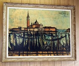 Bernard Buffet Framed Print, 27" x 34.5", And Framed Wine Print, 25"x 45"