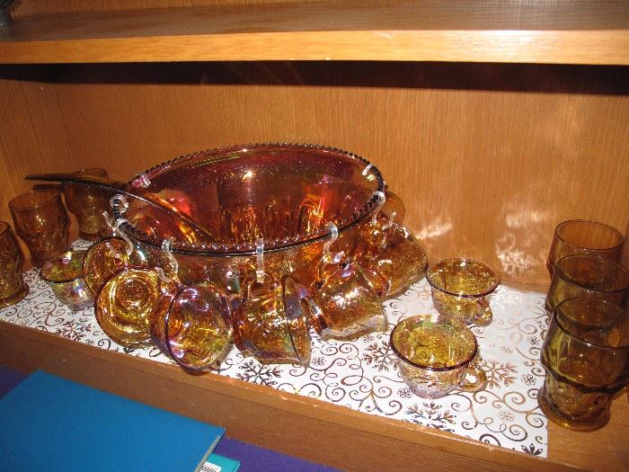 Carnival Glass Punch Bowl & Glasses