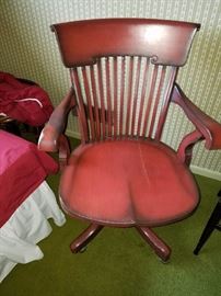 Swivel red/rust Captain style Chair goes with roll top desk 