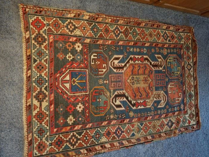 Kazak Prayer Rug - 100% wool - handknotted - Antique Caucasus 62" by 41" - Great Colors
