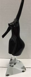 Black Nude Woman Lucite Statue on a Clear Stand 16”