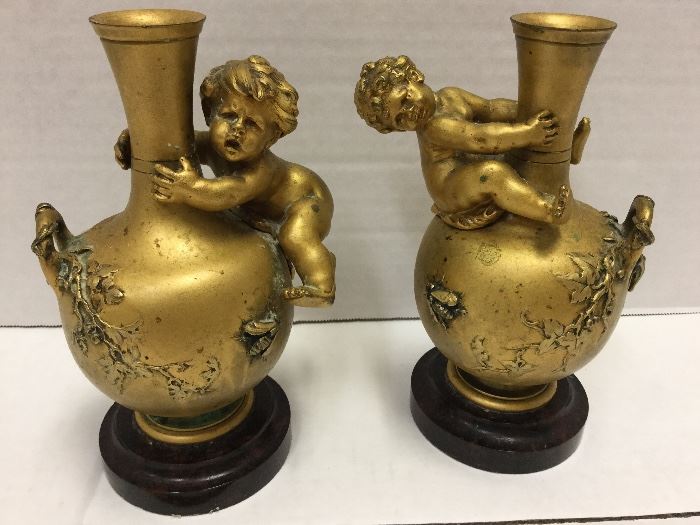 Pair of Aug. Moreau Gold Chereb Vases